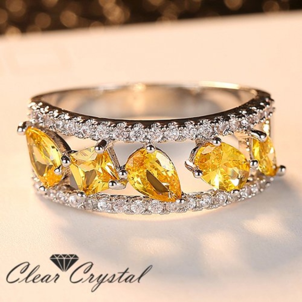 Champagne Gemstone CZ White Gold Filled Band Ring